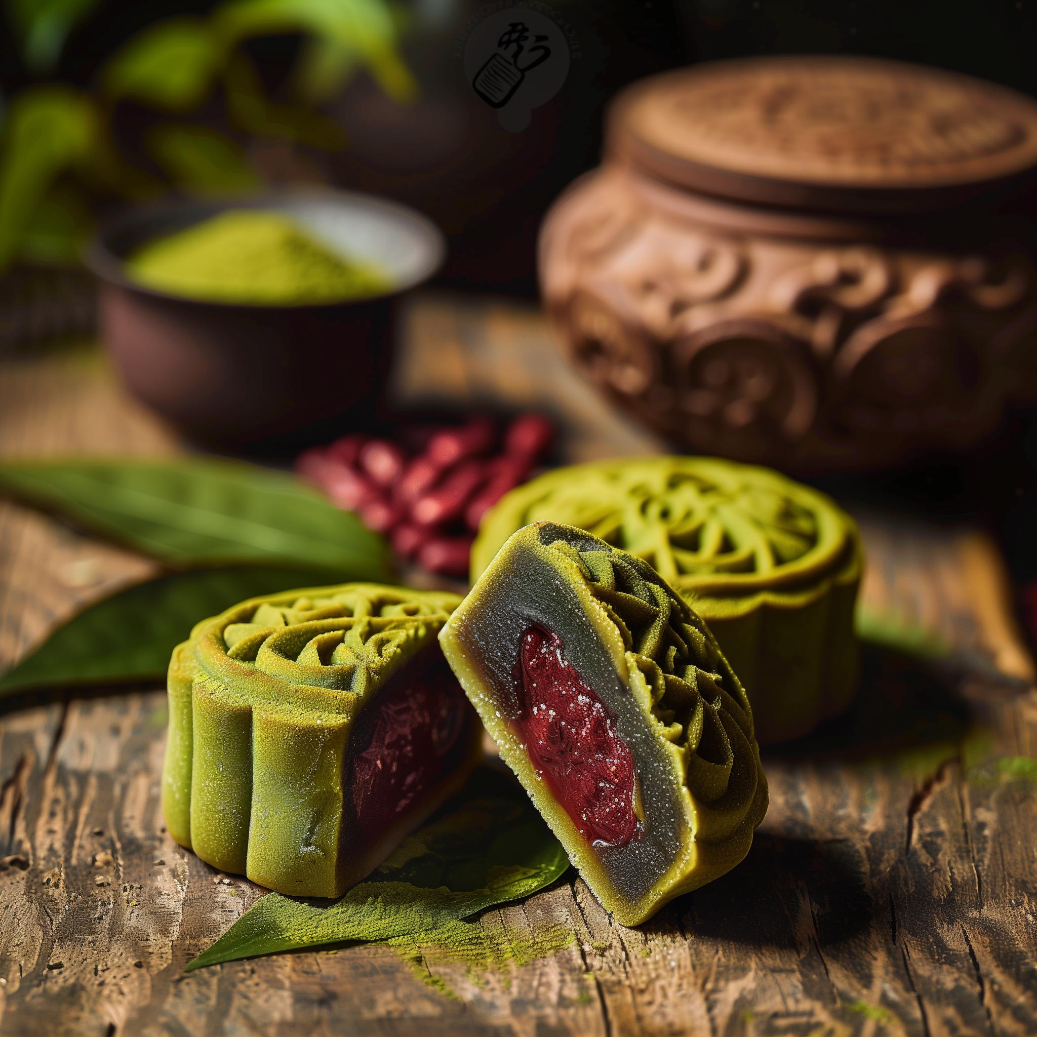 Matcha & Red Bean Mooncakes (抹茶紅豆月餅)